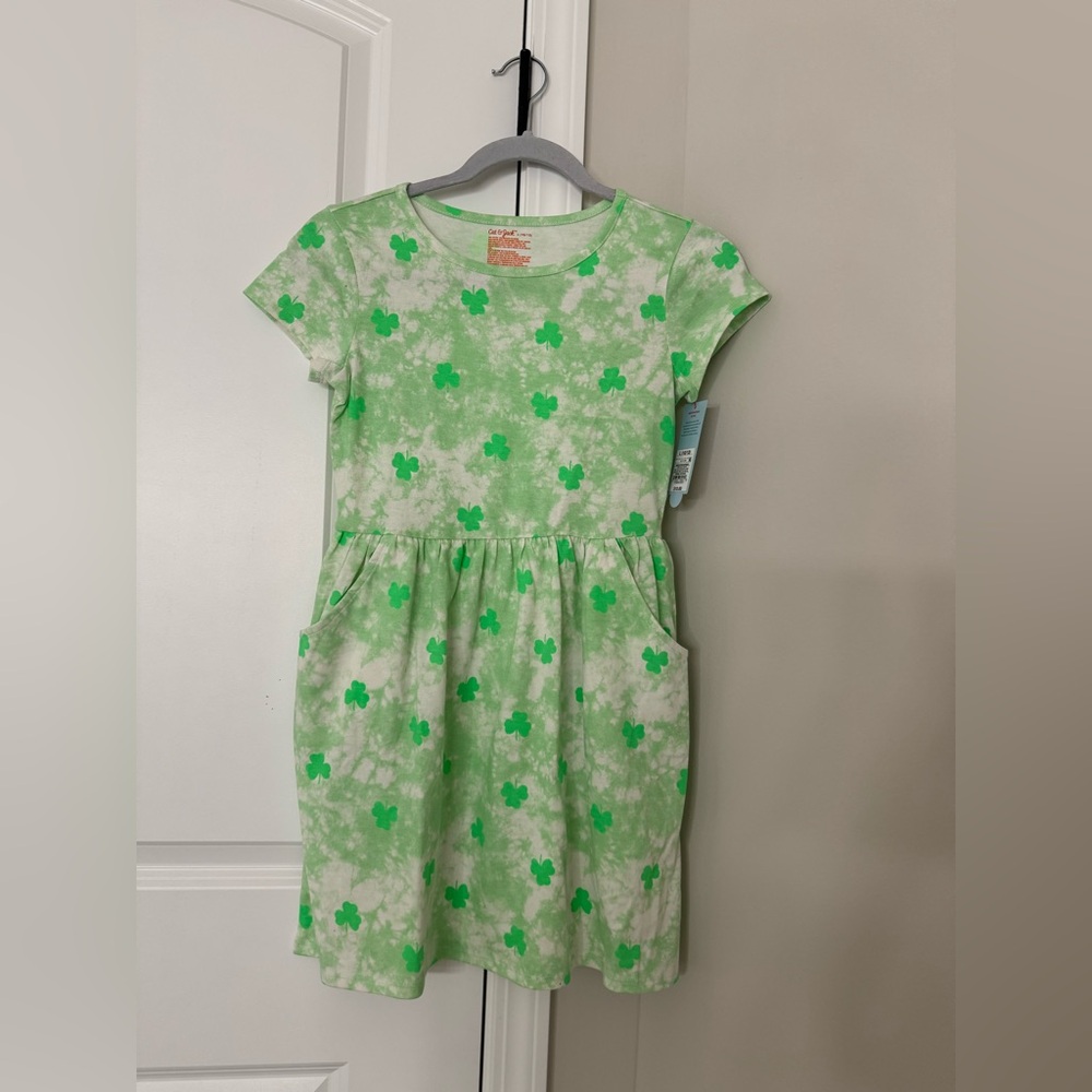 Girls Cat & Jack St. Patrick's Day Short Sleeve Shamrocks Dress L (10/12)